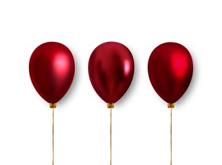 Set of realistic red inflatable balloons, clipart object for decoration holiday banner, poster, postcard design and more.