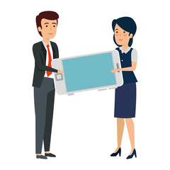 young business couple with smartphone