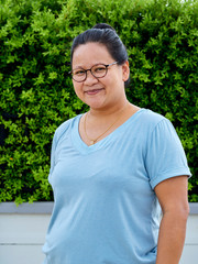 Happy young female asian outdoor