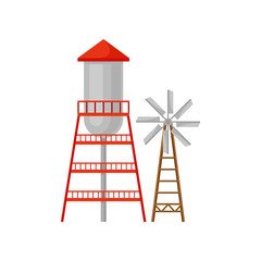 Water tower on the red platform. Vector illustration on white background.