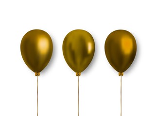 Set of golden shiny inflatable balloons isolated on white background. Glossy realistic balloons for decoration greeting cards, banners, illustrations and more.