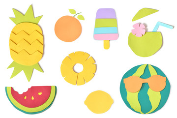 Summer fruit paper cut on white background - isolated