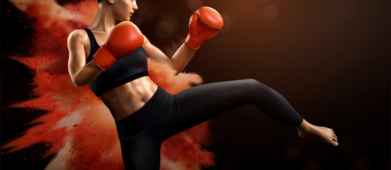 Female boxer kicks high