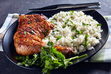 Crispy grilled Chicken Leg Quarter, top view