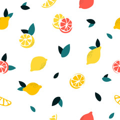 Seamless background with lemmons on white. Vector fruit pattern. - Vector
