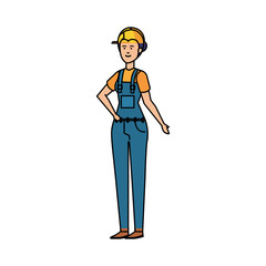 female builder worker with helmet