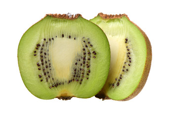 Whole kiwi fruit and his sliced segments isolated on white background cutout