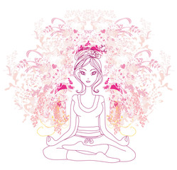 Yoga girl in lotus position, hand-drawn illustration