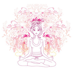Yoga girl in lotus position, hand-drawn illustration