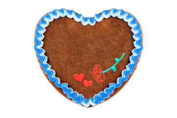 Oktoberfest Gingerbread heart cookie with ornaments and copy space