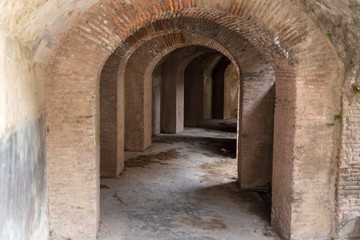 Fototapeta na wymiar Pompeii, Italy. 04-22-2019. Interior of arena at antique Roman city of Pompeii, Italy.