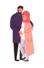 Muslim family, pregnant woman in hijab, vector illustration