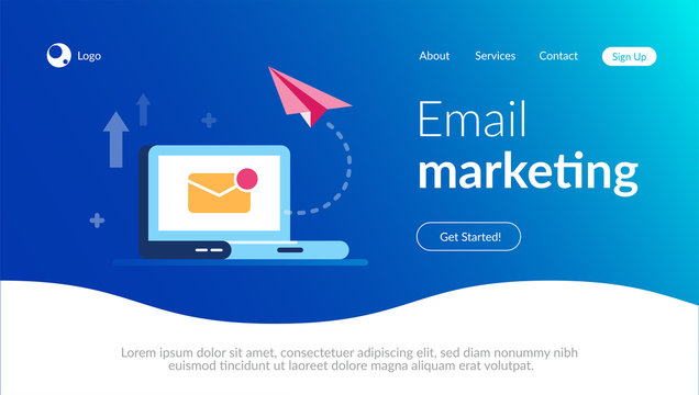Email marketing concept. New close letter and paper aircraft on the laptop background. E-mail notification. Flat vector illustration.