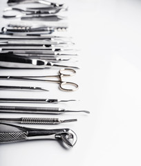 Dental surgery equipment on white table