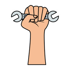 hand with wrench key tool icon