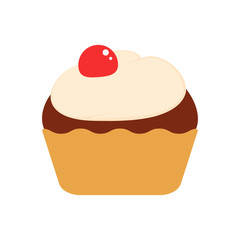 Sweet cupcake with cream and berry. Icon cupcake. Vector illustration. EPS 10.