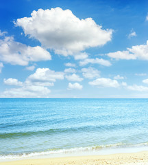 Fototapeta na wymiar sea, sand and sky with clouds