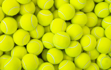 Lots of vibrant tennis balls, pattern of new tennis balls for background - obrazy, fototapety, plakaty