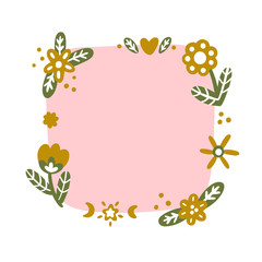 Frame of flowers and ornaments in the Scandinavian style. It can be used for card, mug, brochures, poster etc.