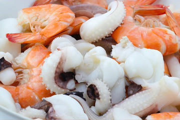 Shrimps and squid ocean gourmet dinner seafood cooked boiled