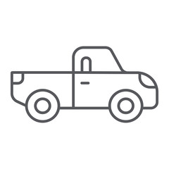 Pickup thin line icon, transport and automobile, truck sign, vector graphics, a linear pattern on a white background.