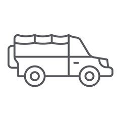 Safari car thin line icon, transportation and auto, suv sign, vector graphics, a linear pattern on a white background.