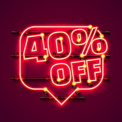 Message Neon 40 off text banner. Night Sign. Vector