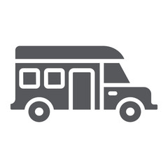 Motorhome glyph icon, transportation and auto, trailer sign, vector graphics, a solid pattern on a white background.