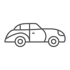Retro car thin line icon, vintage and automobile, old car sign, vector graphics, a linear pattern on a white background.