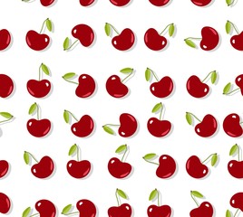 Seamless flat cherry pattern. Fresh summer fruit background