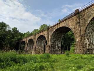 Fototapeta na wymiar Green Pasture with Arched Bridge (Viaduct