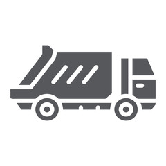 Garbage truck glyph icon, transportation and auto, waste lorry sign, vector graphics, a solid pattern on a white background.
