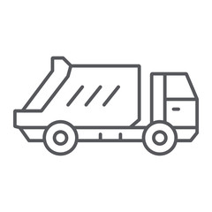 Garbage truck thin line icon, transportation and auto, waste lorry sign, vector graphics, a linear pattern on a white background.
