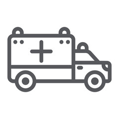 Ambulance line icon, transport and drive, emergency car sign, vector graphics, a linear pattern on a white background.