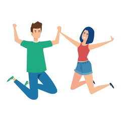 young couple celebrating avatars characters