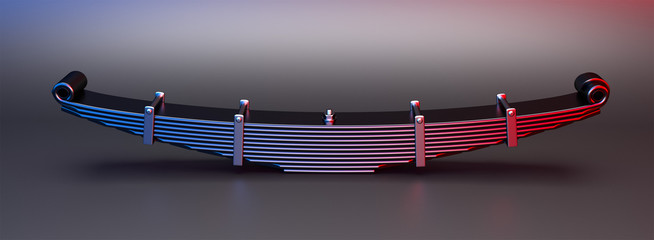 3d rendering. Leaf spring suspension of pick up car truck. Spare parts for truck heavy duty. Truck spring auto parts