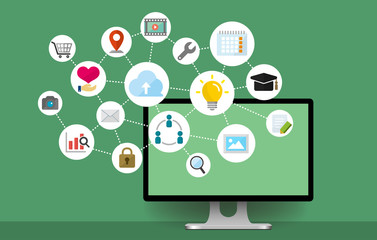 flat web banner illustration for business , technology, internet, computer etc.