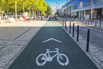 PORTUGAL/LISBON - 5MAY2019 - Bicycle lane for bicycles in the park of Nations Lisboa.Portugal.