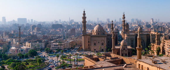 Mosque Madrassa of Sultan Hassan photo, panoramic view from fortress in Cairo