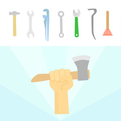 Set of tools that can be placed in the hand. Tools of workers