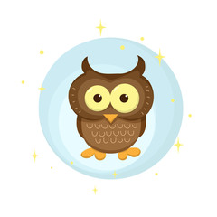 Sweet owl among the stars. Suitable for décor to Halloween: postcard, invitation, signboard, interior, textiles, souvenirs.