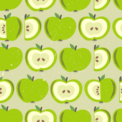 Apples and leaves background. Hand drawn overlapping backdrop. Colorful wallpaper vector. Seamless pattern with fruits. Decorative illustration, good for printing. Design poster