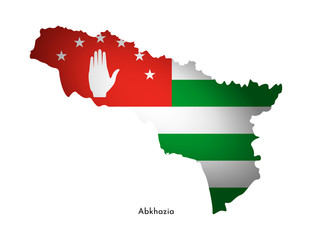 Vector illustration with abkhazian national flag with shape of Abkhazia map (simplified). Volume shadow on the map