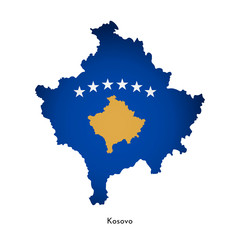Fototapeta premium Vector illustration with Kosovo national flag with shape of this map (simplified). Volume shadow on the map