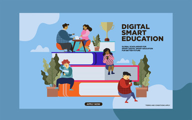 Online education vector illustration concept, men and women reading book by online, student learning on distance can use for, landing page, template, ui, web, homepage, poster, banner, flyer, app