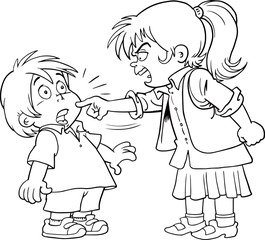 Children shouting to each other boy and girl arguing