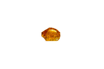 Macro yellow diamond mineral stone on white background