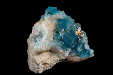 macro mineral fluorite stone on black background