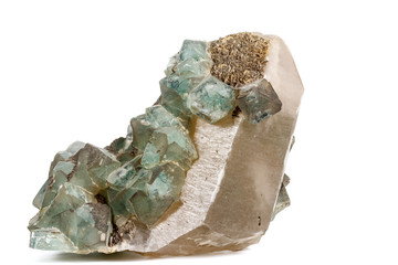 Macro stone Fluorite mineral on white background