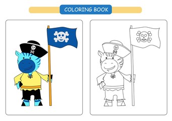 Coloring book for kids. Cute cartoon zebra. Vector illustration.